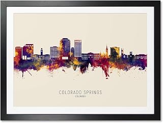 Colorado Springs Colorado Skyline art print poster, FRAMED with mount option -21295