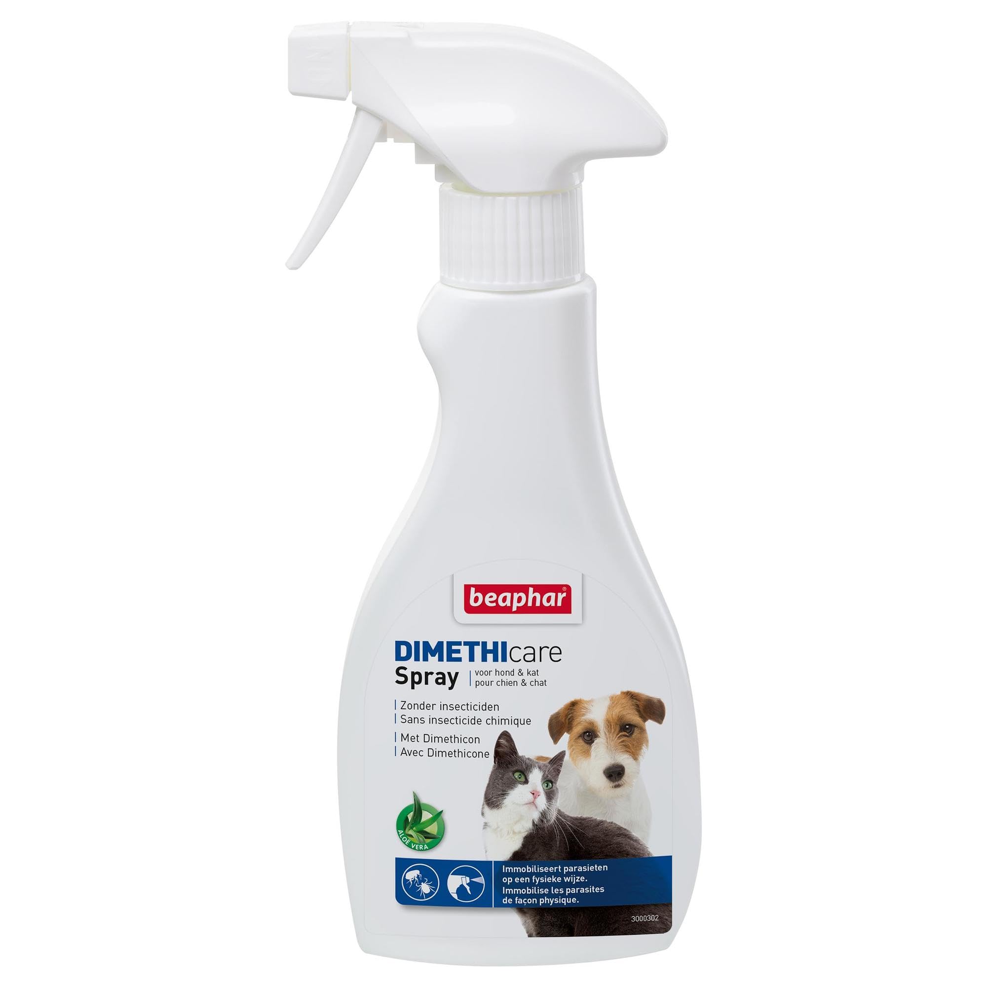 BEAPHAR – DIMETHICARE – Spray Stop Parasites pour Chien et Chat – Contre puces, tiques, poux, aoûtats – Sans pesticide et insecticide chimique – À l'Aloe Vera – Action immédiate – Sans rinçage – 250ml
