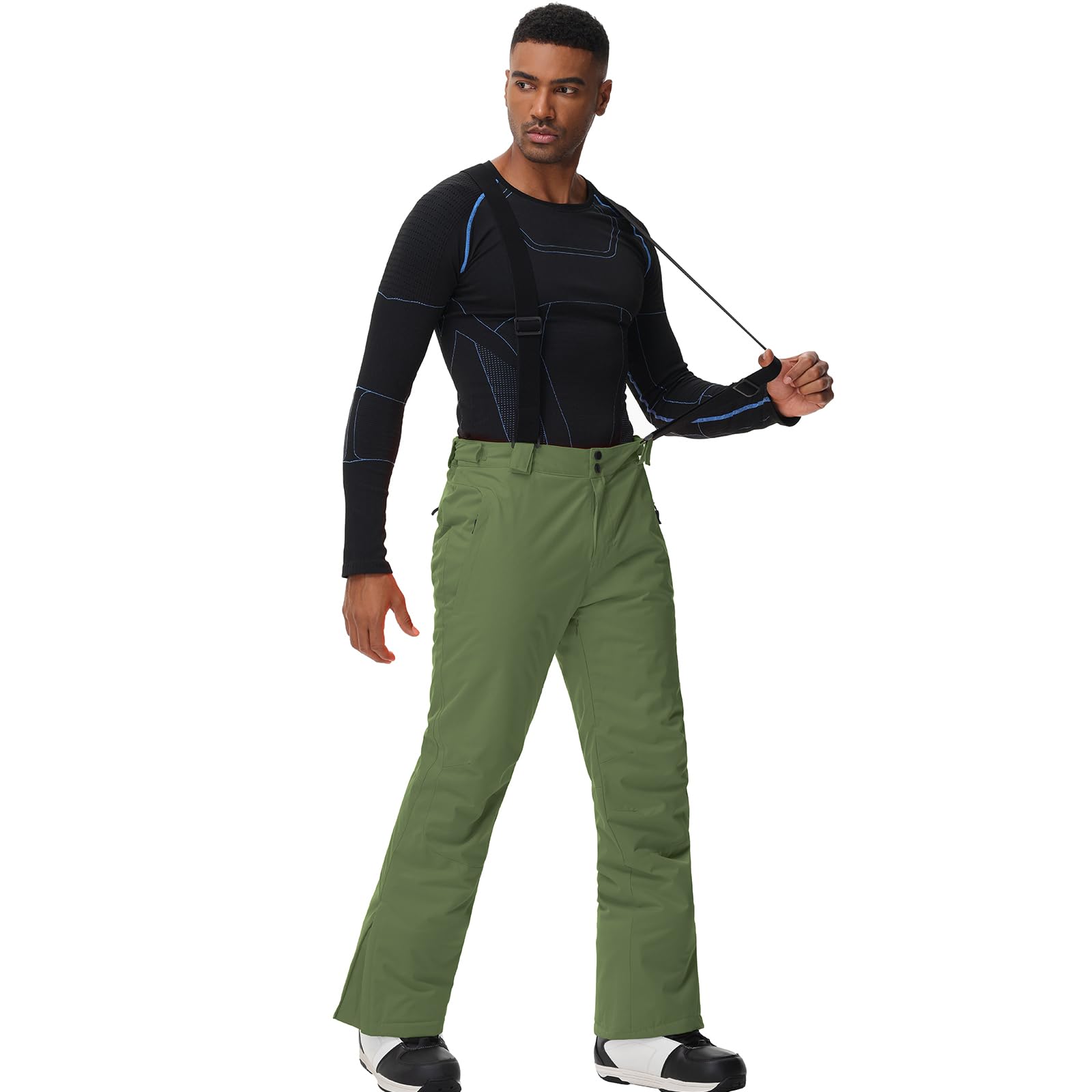 ALSOGO Pantalones de esquí para hombre, impermeables, cortavientos, para invierno, para la nieve, para exteriores, con tirantes desmontables