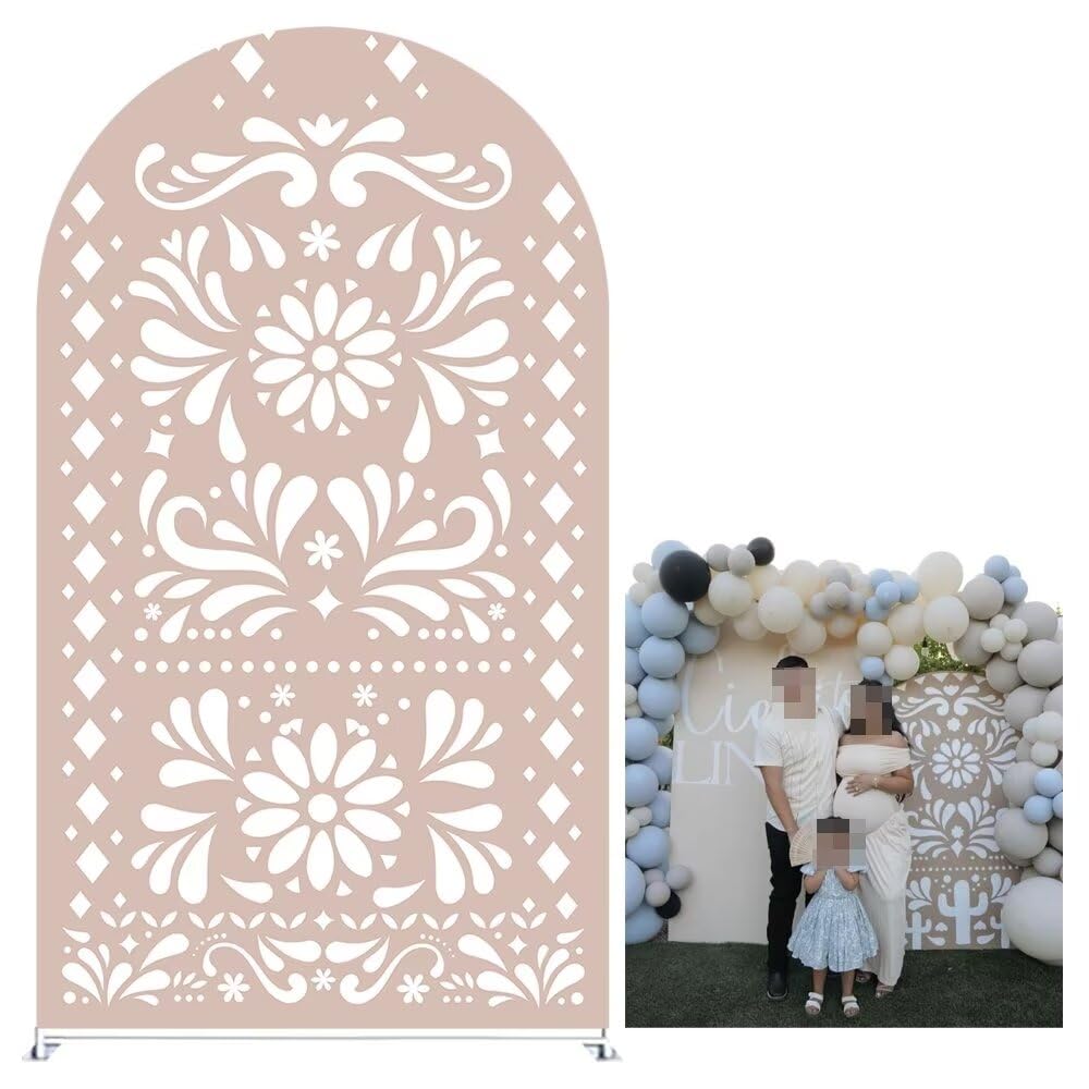 KONPON Beige Arch Backdrop Covers for Mexican Fiesta Party Stretchy Arch Stand Fabric Cover Baptismx Baby Shower Cake Table Supplies Decoration(Only