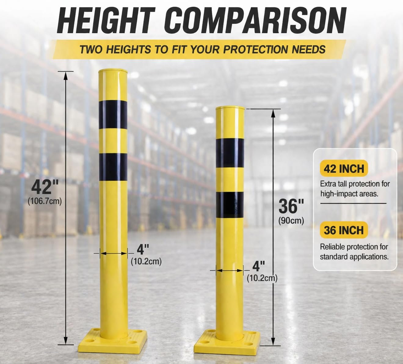 Bollard de Sécurité Flexible, Diamètre 10 cm, Poteau Résistant aux Chocs et Flexible pour la Gestion du Trafic, la Sécurité des Parkings et des Entrepôts (90 cm de Hauteur)