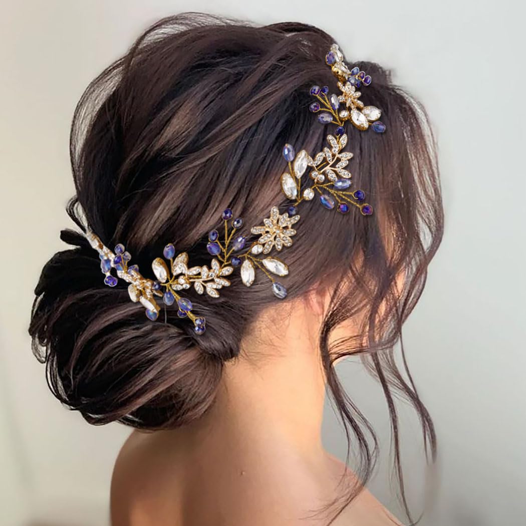 IYOU Diadema de cristal para novia, color verde esmeralda, diamantes de imitación, diadema de boda, cuentas de hoja, accesorios para el cabello para novias y damas de honor