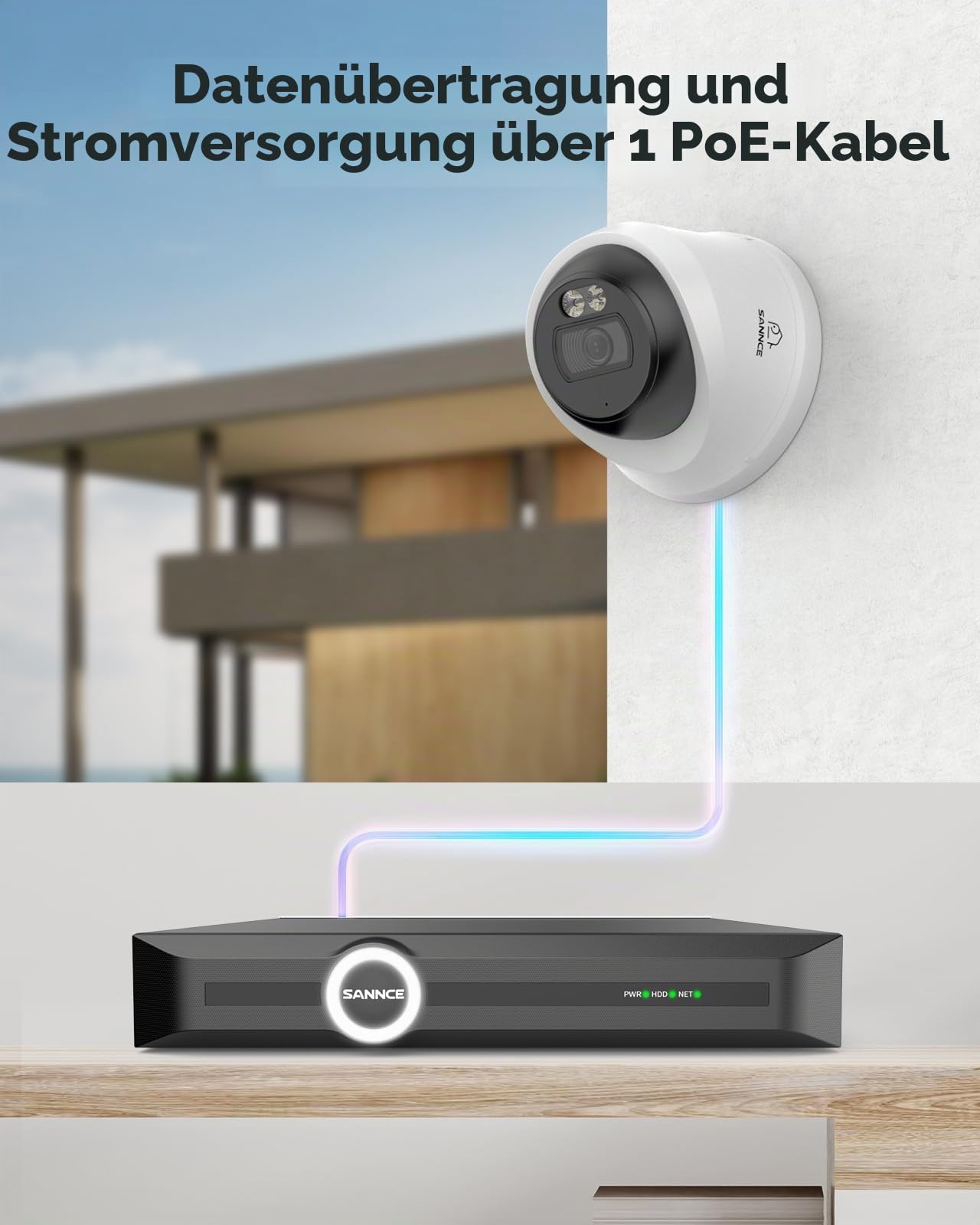 SANNCE 2K PoE Überwachungskamera Aussen Set 8-Kanal 6MP NVR 4 x 3MP Farbige Nachtsicht IP Dome Poe Kamera Outdoor ohne Festplatte, mit Audio, Personen-/Fahrzeugerkennung, APP Alarm, IP67 Wetterfest