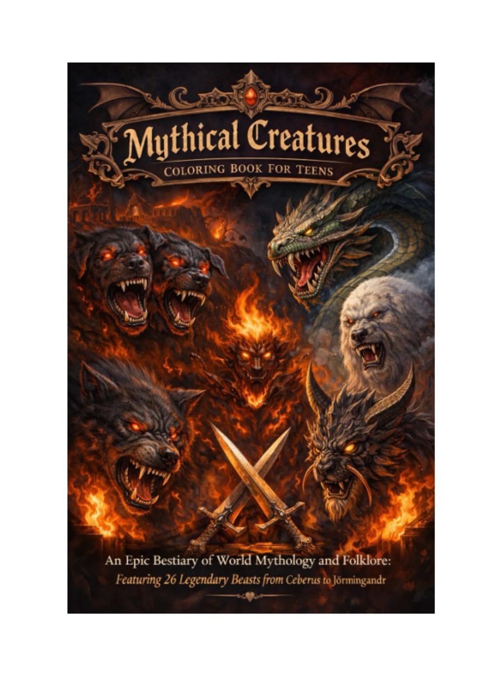 Mythical Creatures Colouring Book for Teens: An Epic Bestiary of World Mythology And Folklore: Featuring 26 Legendary Beasts from Cerberus to Jörmungandr