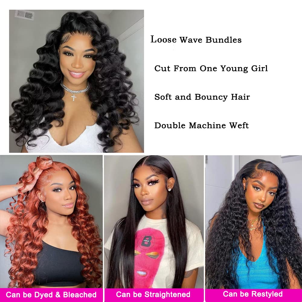 Loose Wave Human Hair Extensions 16 18 20+14 Inch with 4x4 Lace Closure Amazon.com : Deep Wave Human hair Bundles With Closure (16  main image 3