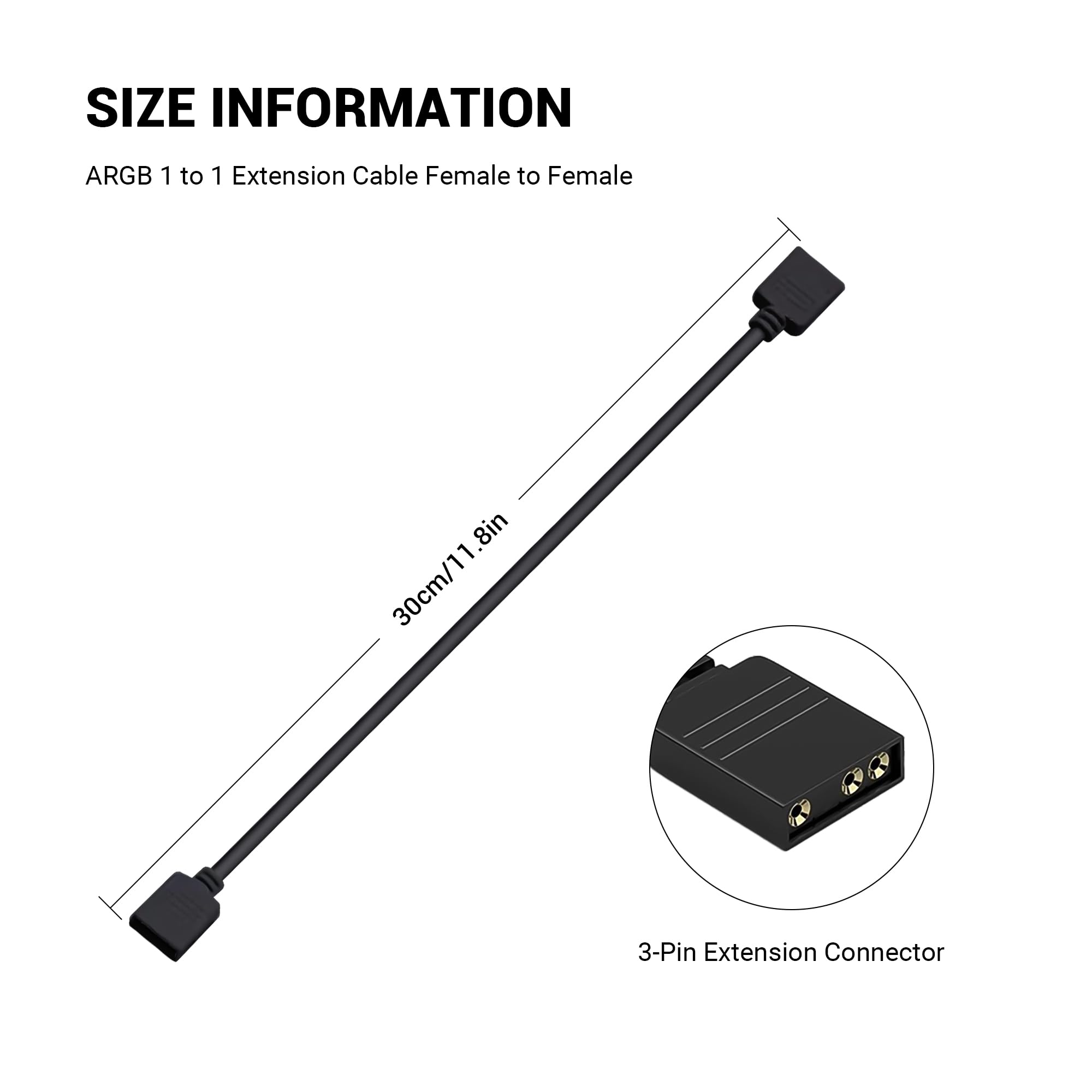 Cable alargador ARGB 1:1, 5V, 3 pinos hembra a hembra, direccionable, cable de sincronización LED para ventiladores y luces LED (30 cm, blanco, 2 unidades)