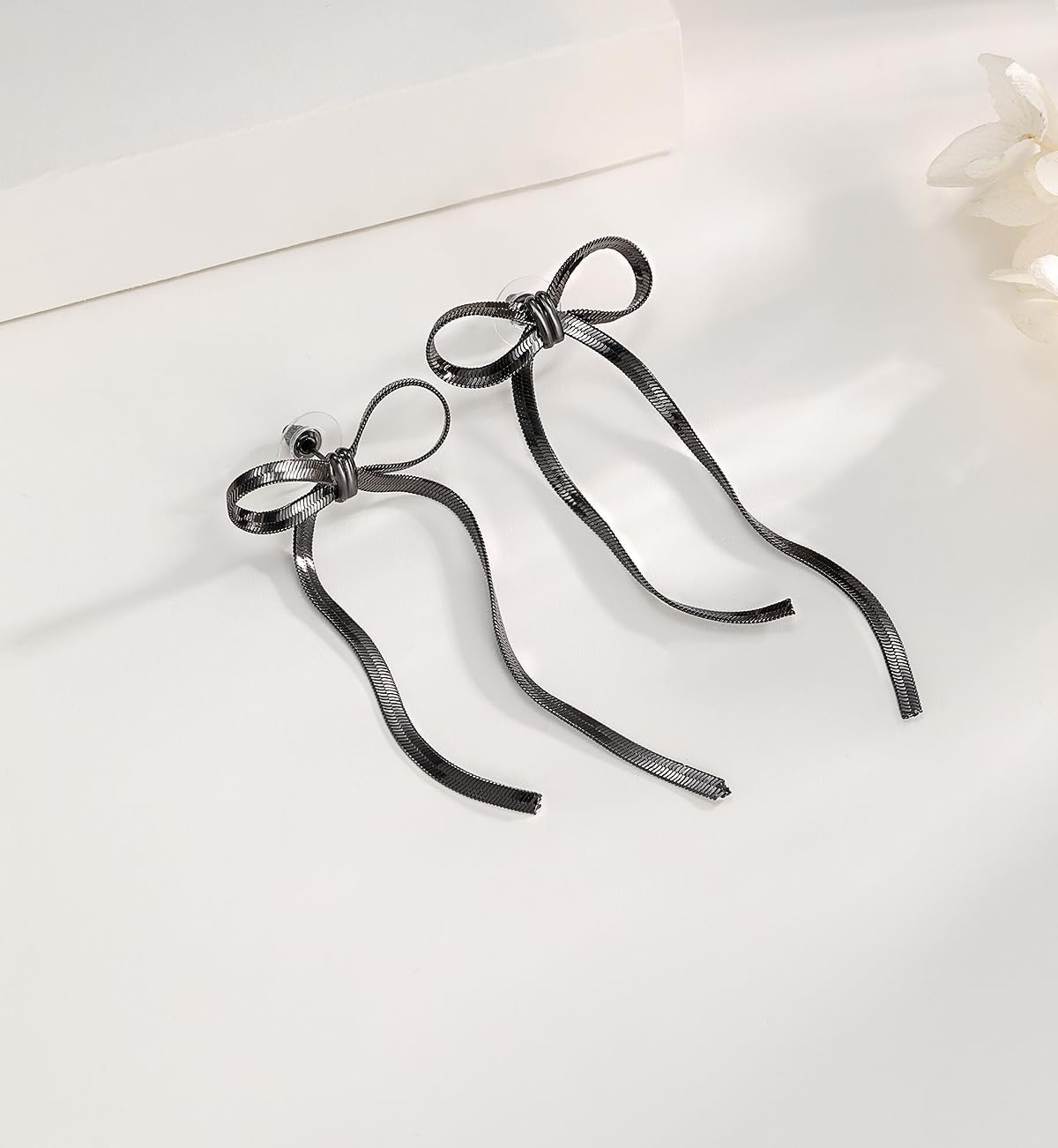 Bow Drop Dangle Earrings for Women, Long Tassel Chain Earrings Wedding Statement Earrings - Image 2