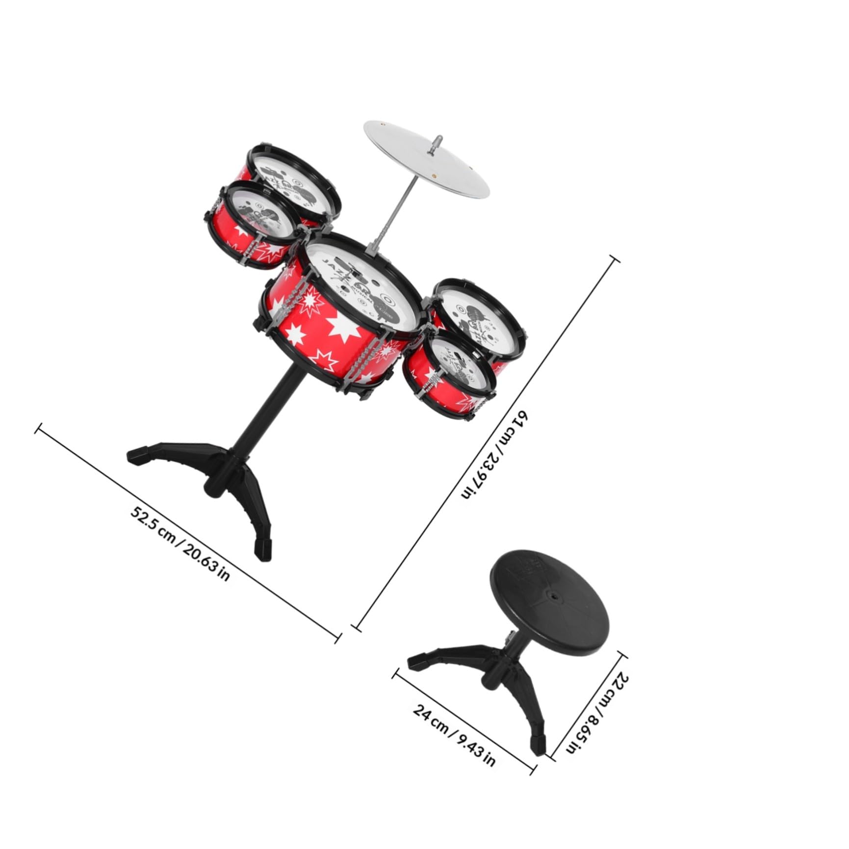 Batteria per Bambini Set Mini Rosso in Plastica per Piccoli