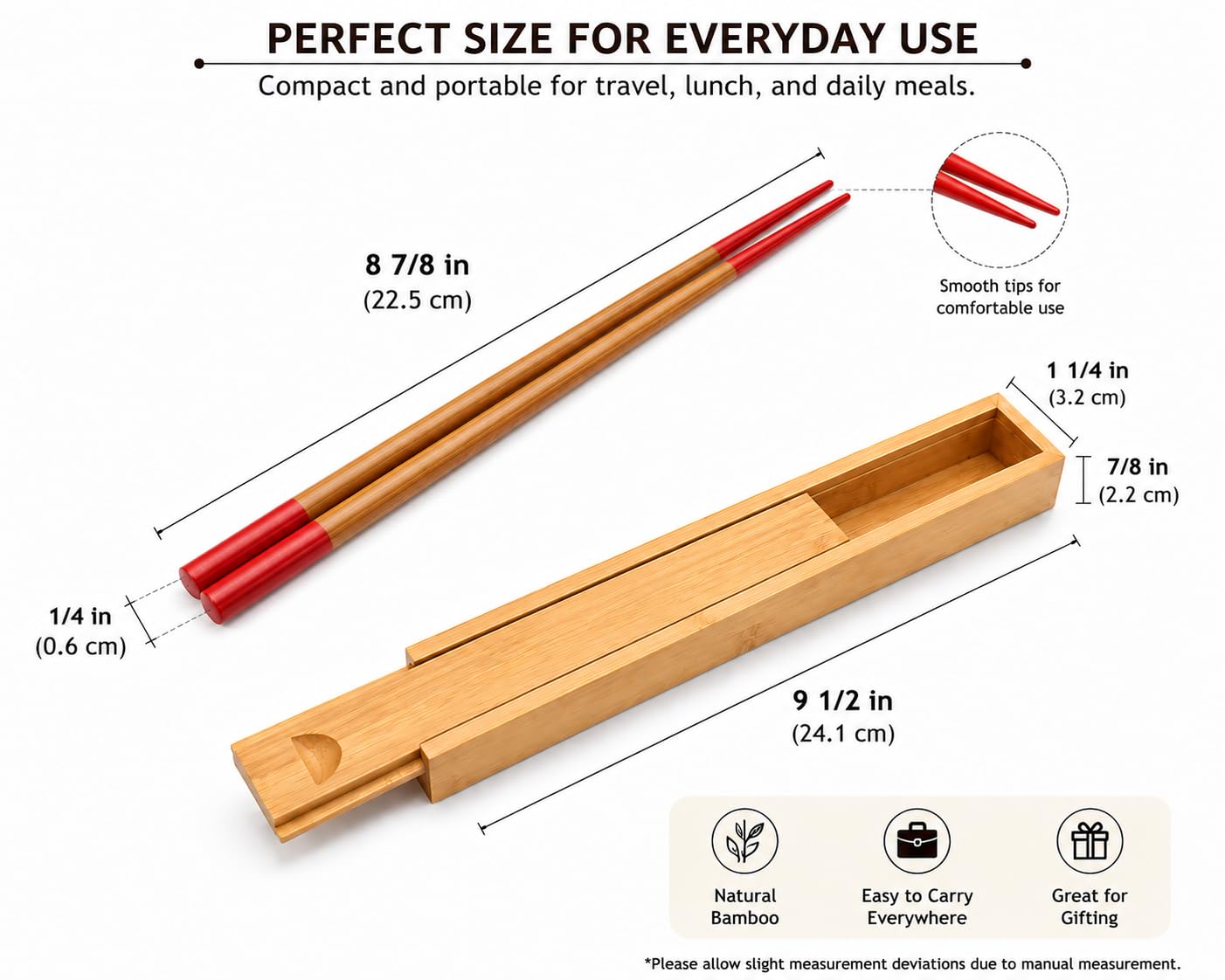 Bamboo Travel Chopsticks with Case - Red Tips -3