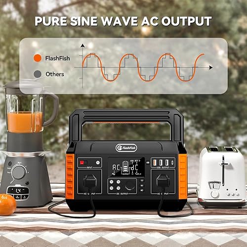 Miniatura 5 de Flashfish P60 - Estación de energía portátil de 520 Wh, 560 W CA, pico de 1100 W, con 4 puertos CC, USB-A y USB-CPorts + panel solar monocristalino