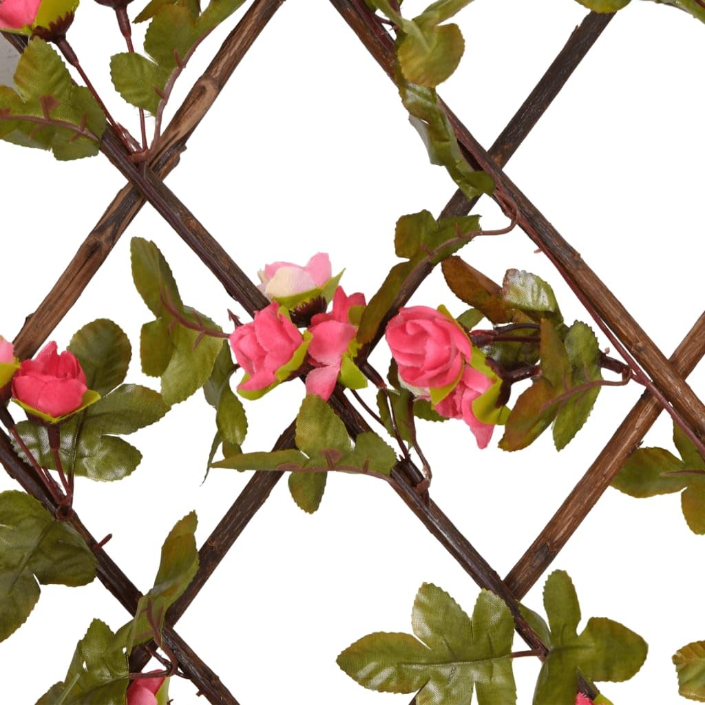 Treillis de lierre artificiel extensible rose foncé en PVC et bois 180x20 cm pour jardin terrasse balcon, panneau brise vue occultant, palissade rigide pour séparation intimité et décoration