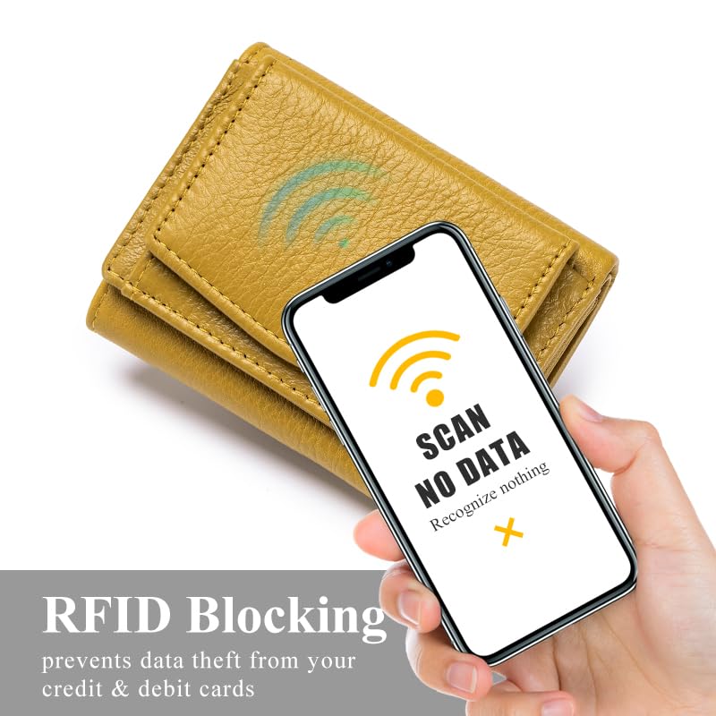 Image of Small Wallet Women Genuine Leather RFID Blocking Trifold Tiny Wallets with Snap Coin Pouch 7 Card Solts