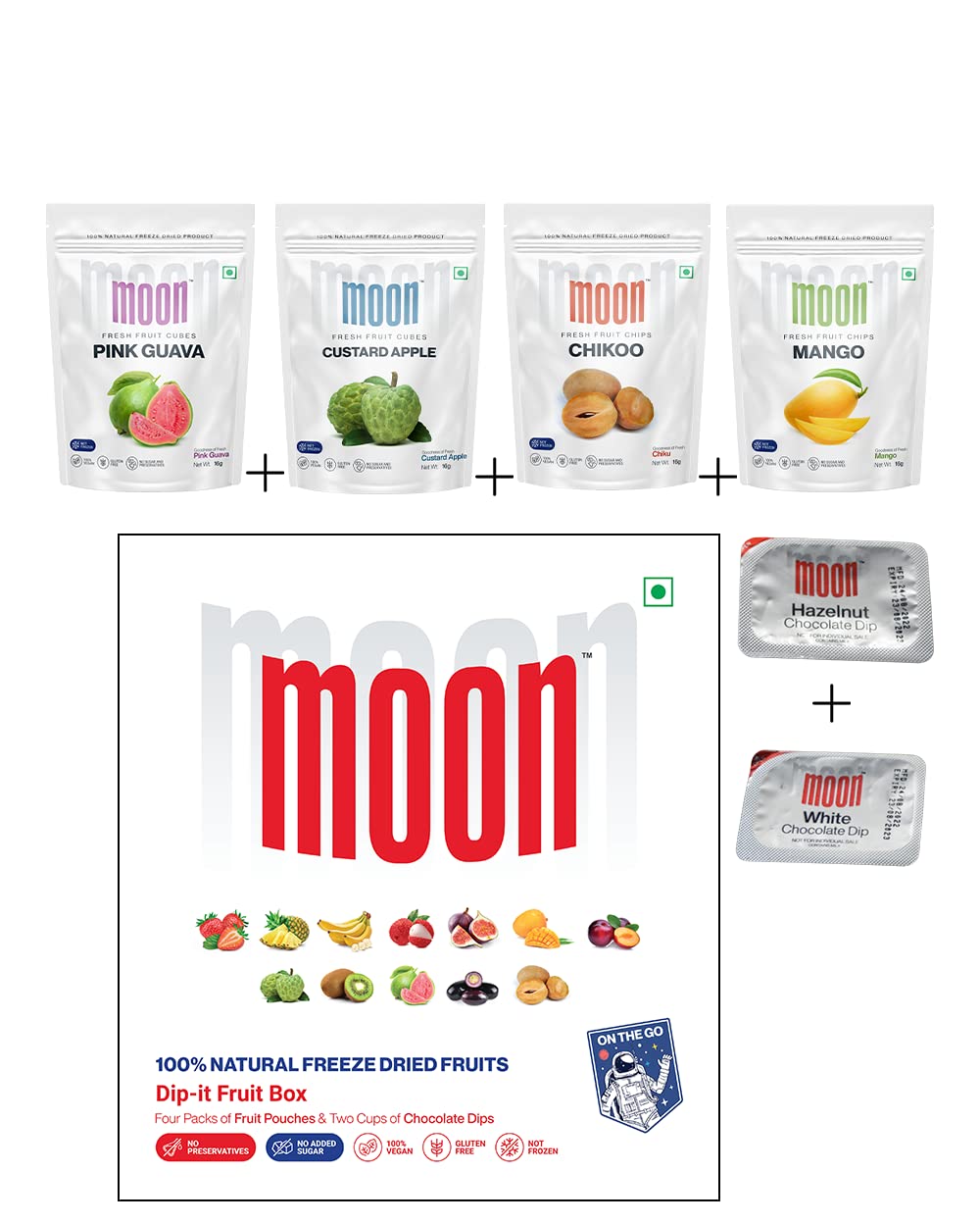 Moon Freeze Dried Premium Dip it fruit box with Chocolate Dip and Pink Giava+Custard Apple+Chikoo+ Mango Slice (B0BFLT4FYP) Amazon Price History, Amazon Price Tracker