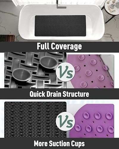 Miniatura 3 de tchdio Tapete extra largo antideslizante de 40 x 16 pulgadas, tapete de ducha con ventosas fuertes y agujeros de drenaje, lavable a máquina, para