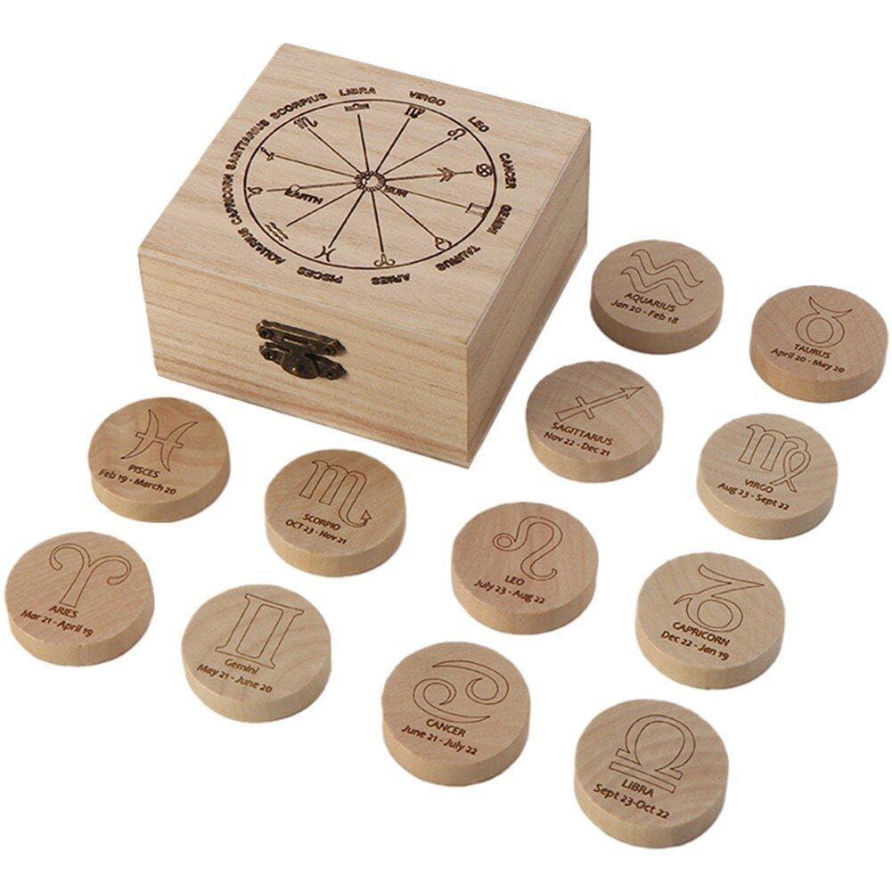 Amazon.co.jp: 魔女のルーンストーンセット 木製ルーン 12星座 瞑想  