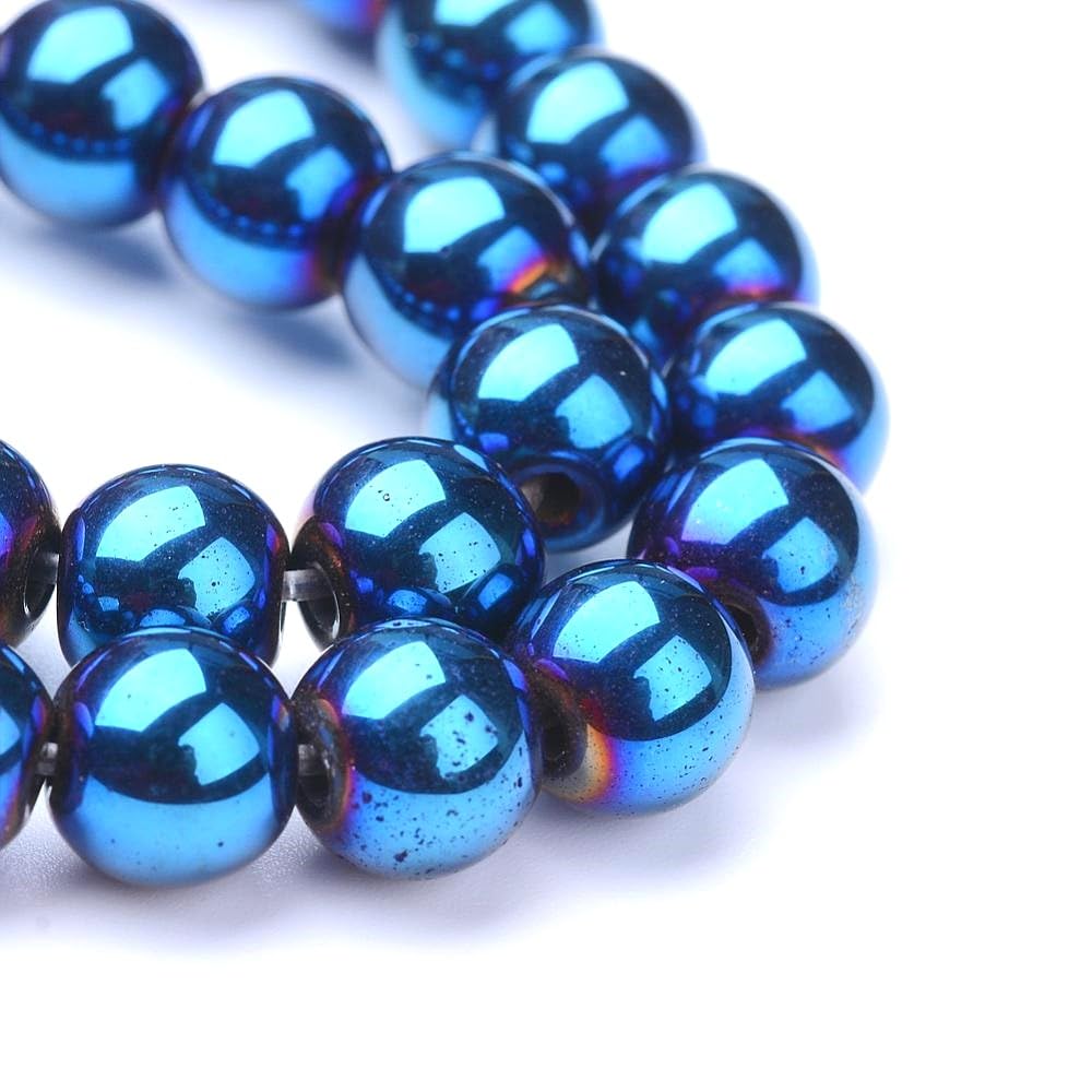 Blue/Purple Hematite (Non Magnetic) Beads Plain Round 6mm Strand of 64+