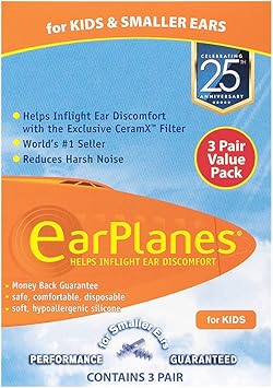 Original Childrens EarPlanes by Cirrus Healthcare Ear Plugs Airplane Travel Ear Protection 3 Pair BONUS VALUE PACK