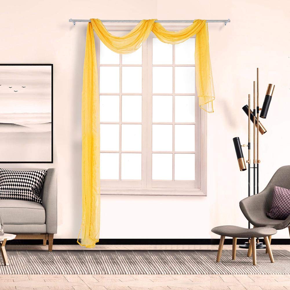 BOYOUTH Beautiful Elegant Solid Color Soft Transparents Voile Window Decor Scarf Valance Topper Curtain Topper Long Window Treatment Scarves for Home Decor,Wedding(53"x157"-Golden Yellow) 1 Panel