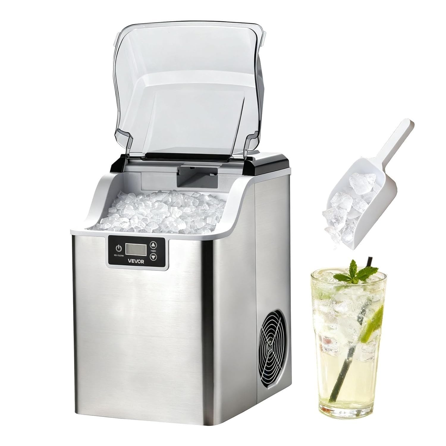 Generico Macchina per Il Ghiaccio da banco, Portatile e autopulente con cestello di Raccolta da 1,8 kg, Produzione giornaliera di 35 kg, Ideale per casa, Cucina, Ufficio, Bar e Feste.