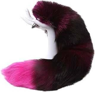 Butt Plug Fox Tail, Artificial Handmade Dyed Silver Fox Rose Tail Detachable Multi-Function Fur Anal Plug Sexy Adult Toy Butt Stainless Steel Cosplay Sex Flirt Toys-40CM Tail||3.4CM Anal Plugs
