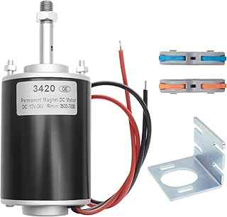 MAKERELE High Torque DC Motor 12V/24V 30W - 3500/7000RPM Permanent Magnet Electric Motor with Cable Connector and Mount, for DIY Generator (CW/CCW, XD-3420 Type, Threaded Shaft)