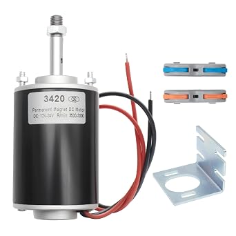 MAKERELE High Torque DC Motor 12V/24V 30W 3500/7000RPM, Threaded Shaft | Permanent Magnet Electric Motor, CW/CCW, XD-3420 Type, With Cable Connector and Mount for DIY Generator