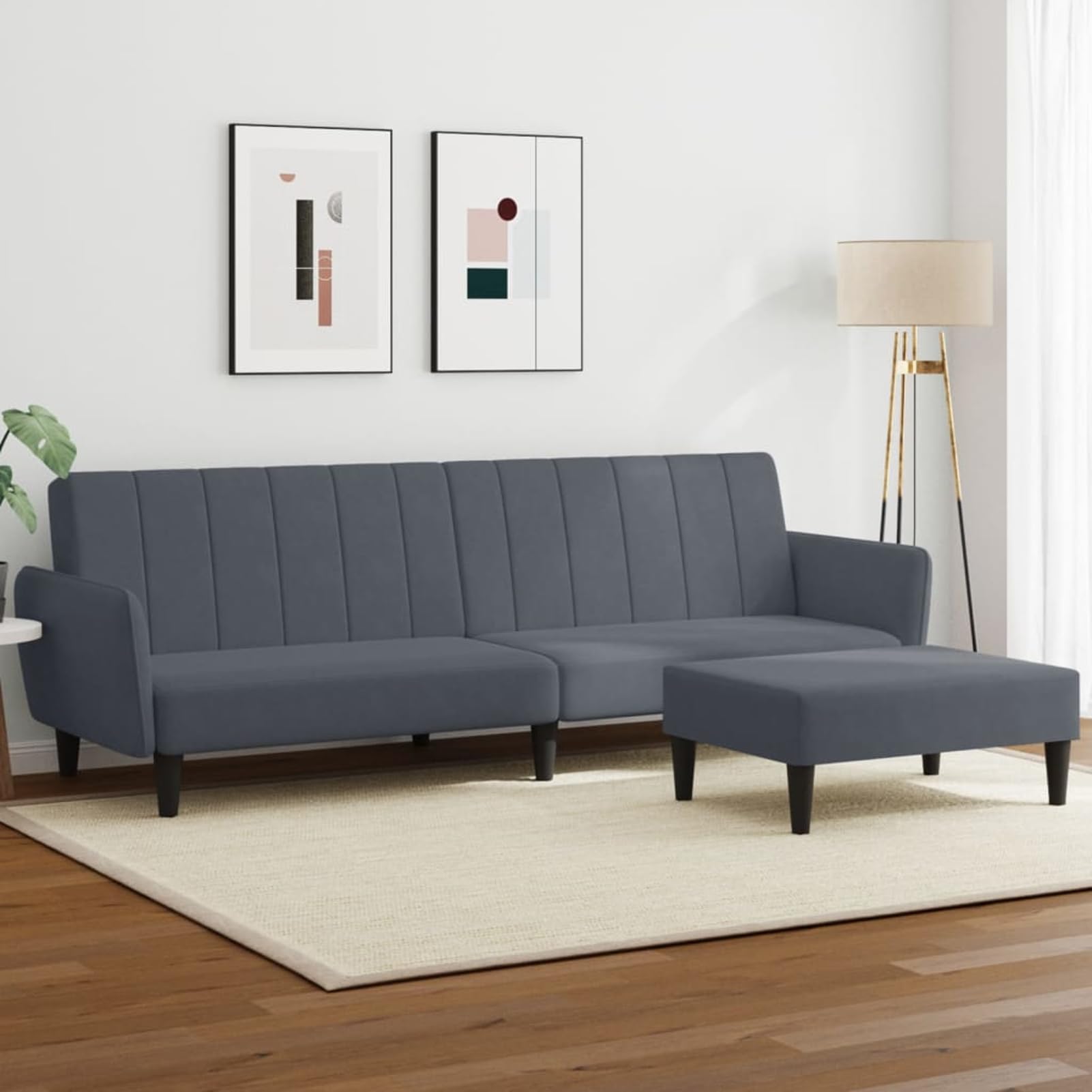 Homgoday Sofá Cama de 2 plazas con Taburete Terciopelo Gris Oscuro, Sillones de Televisión, Sofás de Descanso Relax, Sofas De Salon, Hogar Sofa Muebles，Asientos Tapizados para Salón