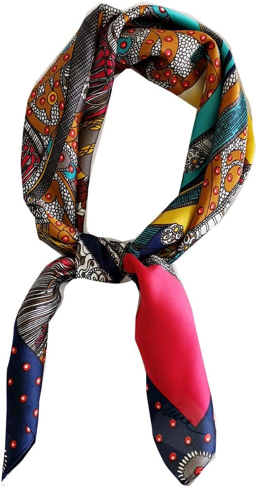 Silk Feeling Scarf Medium Square Satin Head Scarf for Women 27.5 × 27.5 inches