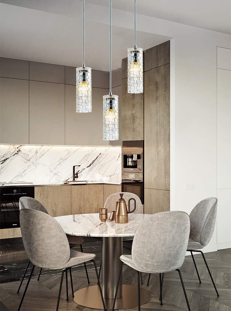 PAPAYA Glass Pendant Lighting Modern Mini Chandelier 1 Light Ceiling Lamp Fixture Adjustable Hanging Light Fixtures for Kitchen Island Hallway Closet