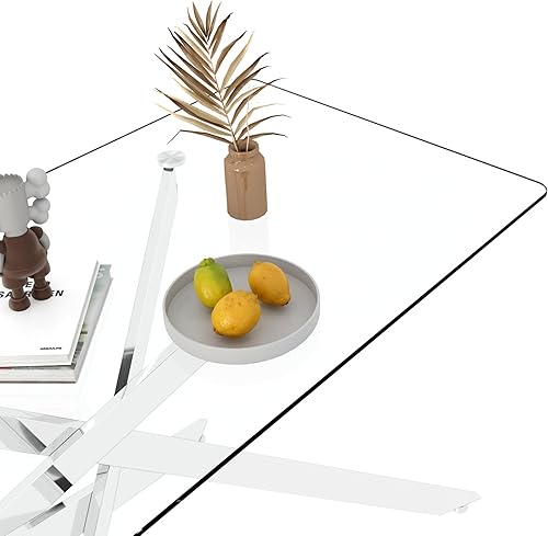 Miniatura 225 de Mesa de comedor de cristal de 51 pulgadas para 4, mesa de comedor rectangular contemporánea con parte superior de vidrio templado y patas de acero