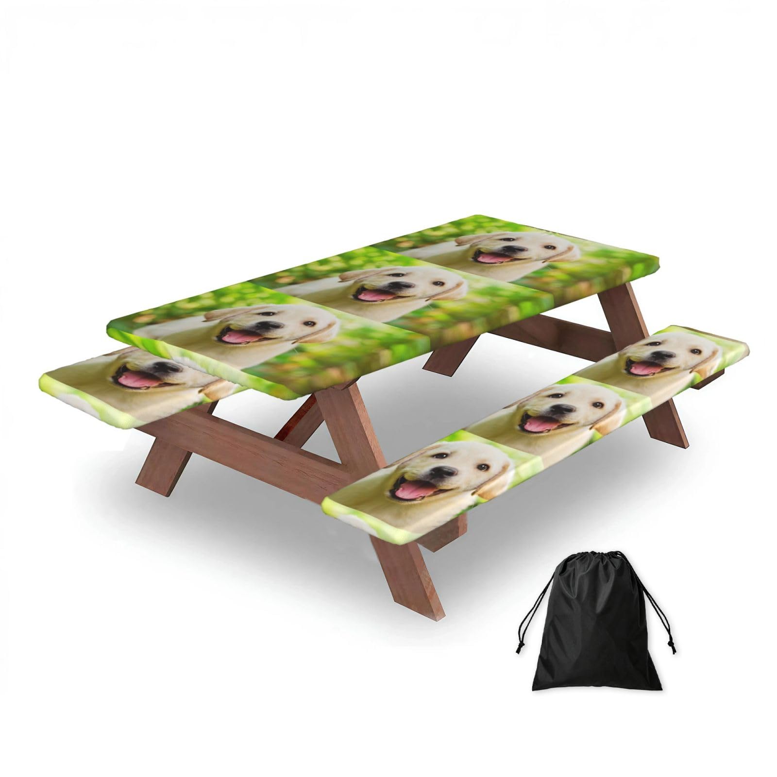 Dopklna As Picture Labrador Retriever Puppy Dog, Picnic Table Cover With Bench Covers -Waterproof Elastic Fitted Tablecloth For Garden Camping Patio 76X152cm