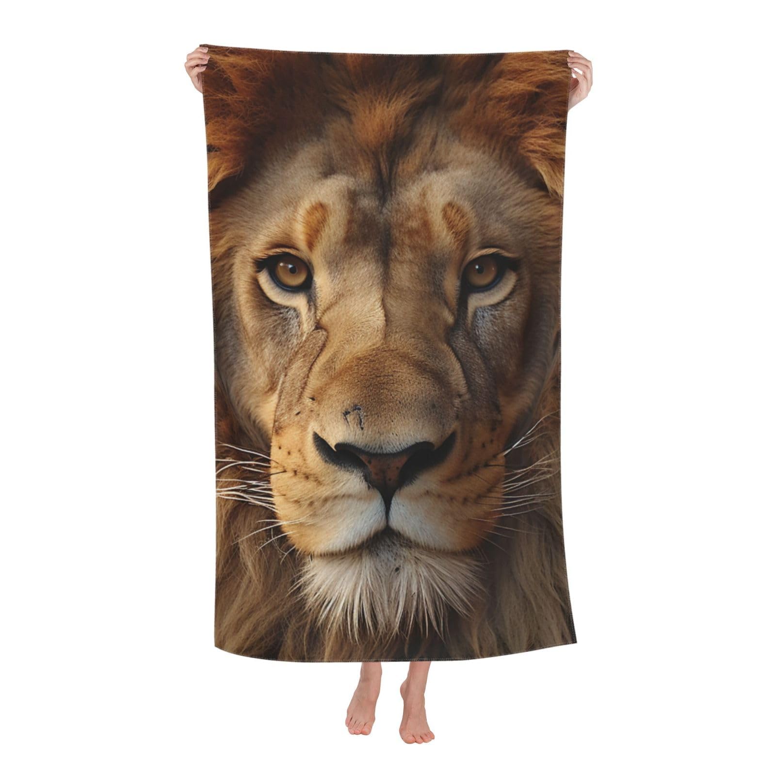FodPand African Lion Head Beach Towel Oversized 52 x 32 in Sand Free Pool Swim Towels for Adult Travel Blanket Lightweight Quick Dry Absorbent Bath Towels Cruise Vacation Accessories