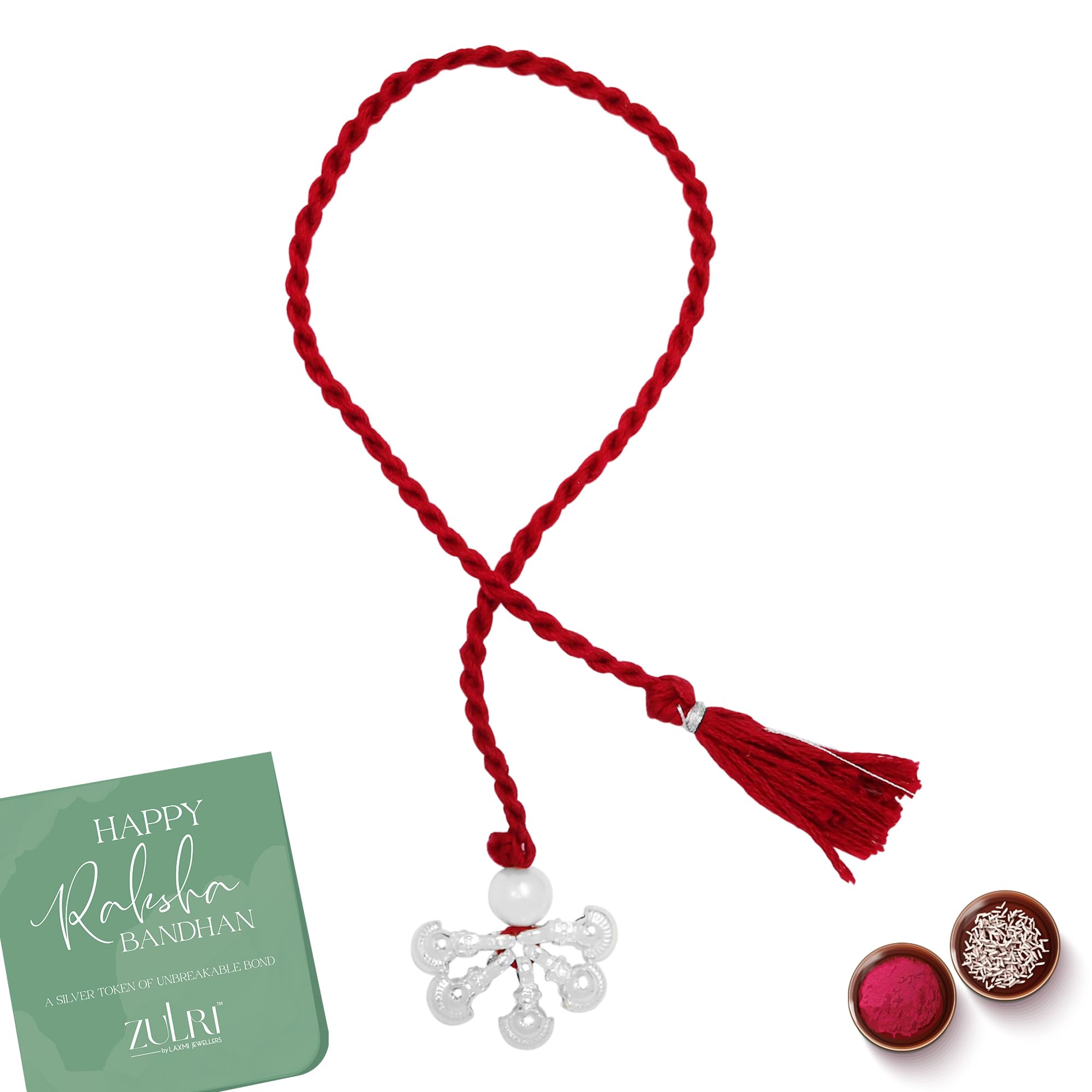 92.5 Sterling Silver Ghungru with Pearl Thread Bhabhi (Lumba) Rakhi For Rakshabandhan | Rakhi With Fragrance Greeting Card & Roli Chawal and Silver Certificate of Authenticity-image-28