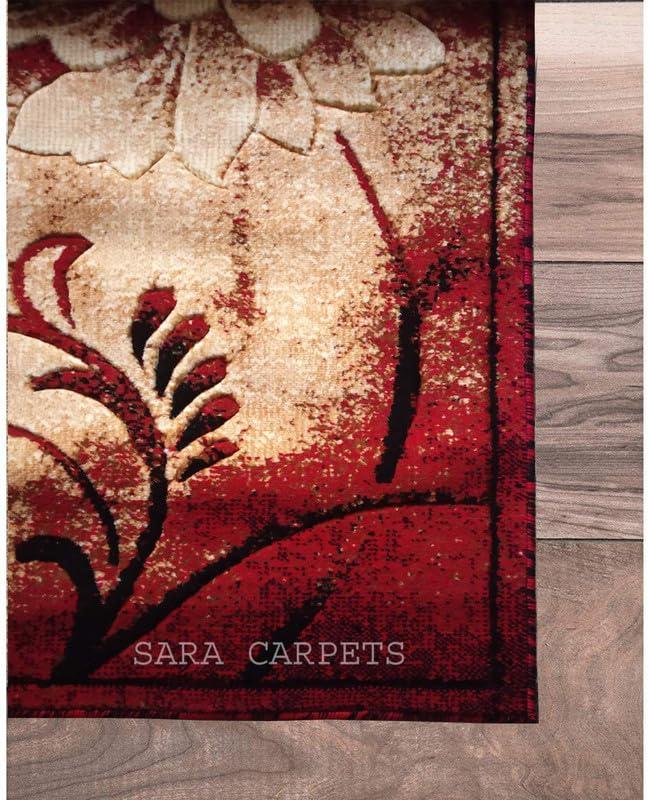 Image of Soft Thick Geometric Acrylic Washable Anti Skid Carpet. for Living Room Bedroom. Hall Size 7 x 10 feet (150X210 Cm) RED D30