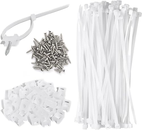 Kit de soportes para bridas de cables, juego de 55 soportes organizadores de clips de cable de alambre con bridas de cables de 6 pulgadas, base de