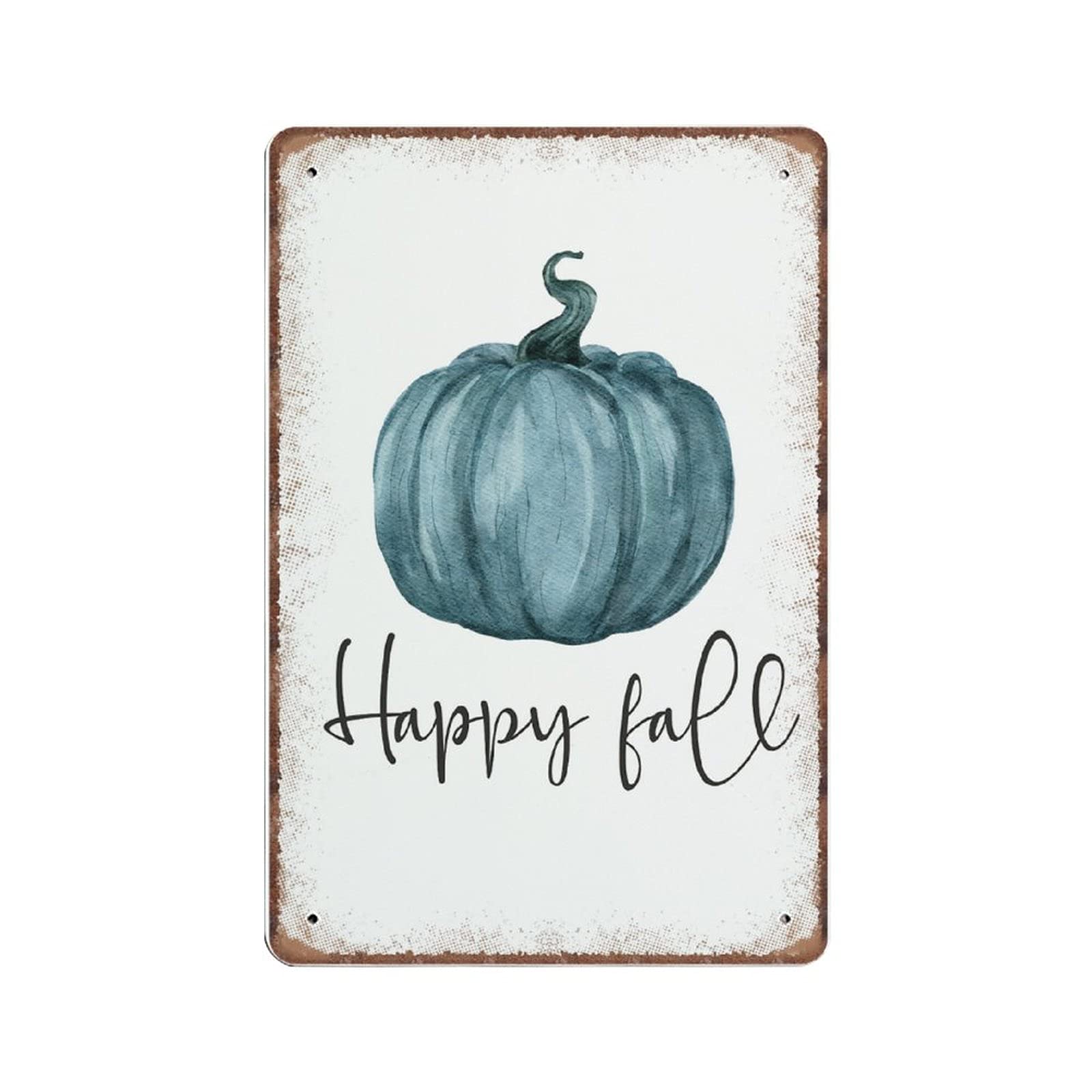 rayprint Happy Fall Tin Signs, Blue Pumpkin Happy Fall Decor, Autumn Decor, Farmhouse Decor Retro Funny Metal Sign Vintage Poster Wall Art for Kitchen Garden Farm Home Decor Tin Sign, 20x30 cm