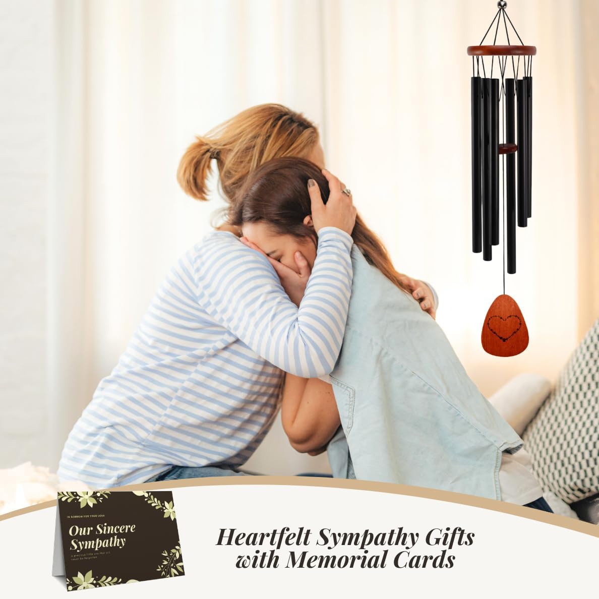 Pet Memorial Wind Chimes for Loss of Dog & Cat Passed Away Remembrance Gift with Sympathy Card for Grieving Pet Owners Paw Print Design with Memorial Poem (Black) - Image 4