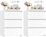 FOTOSOK White Nightstand Set of 2, 26" H White Night Stand with Charging Station, Nightstand Set 2 with USB Ports & Power Outlets, Silent Slides, Wooden End Side Table Bedside Table for Bedroom