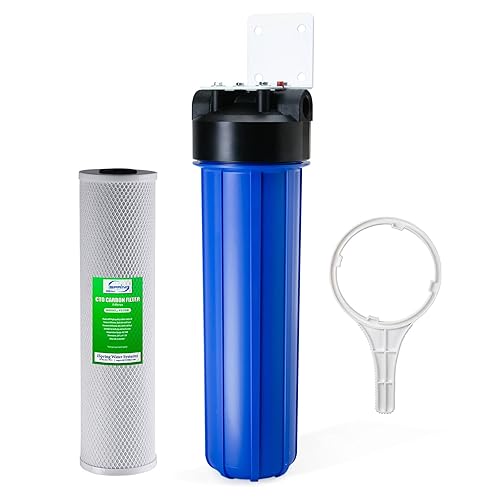 iSpring WGB12B Sistema de filtración de agua para toda la casa de 1 etapa con filtro de bloque de carbono de 20 x 4.5 pulgadas, reduce hasta un 99%