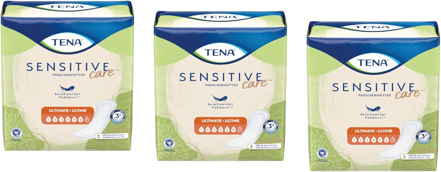 TENA Sensitive Care Ultimate Pads, Regular Length,(3 Packs- 99 Total)