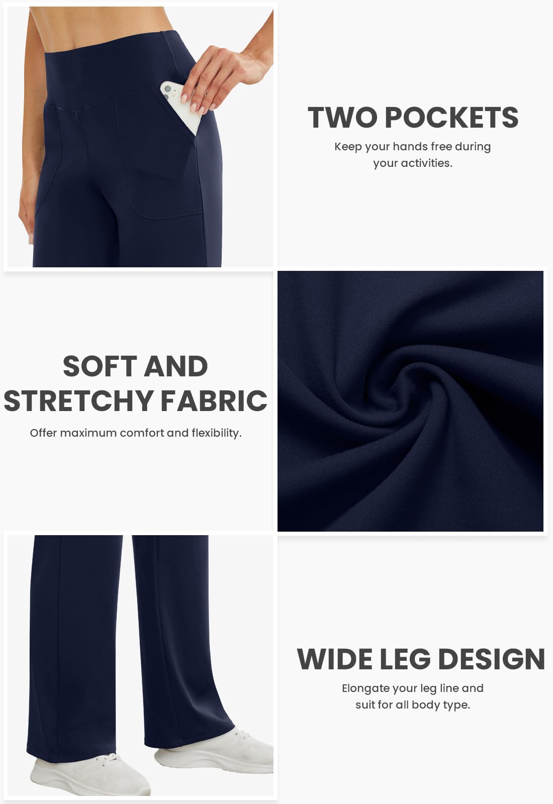 COPYLEAF Pantalones de pierna ancha para mujer, pantalones de yoga de cintura alta con bolsillos, holgados, elásticos, pantalones deportivos para el trabajo, uso casual