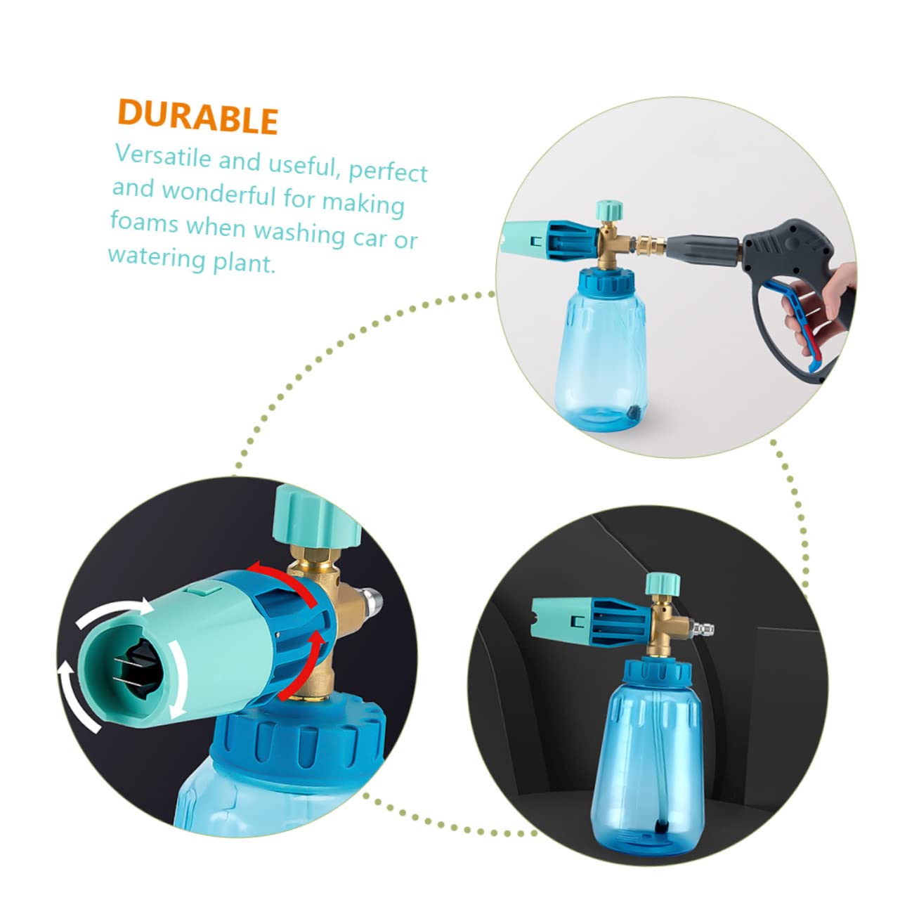 Conector de Pulverización de Espuma Regulable para Coche 1l | Botella de Plástico, Salida Ajustable, Uso en Lavado de Autos y Riego de Plantas