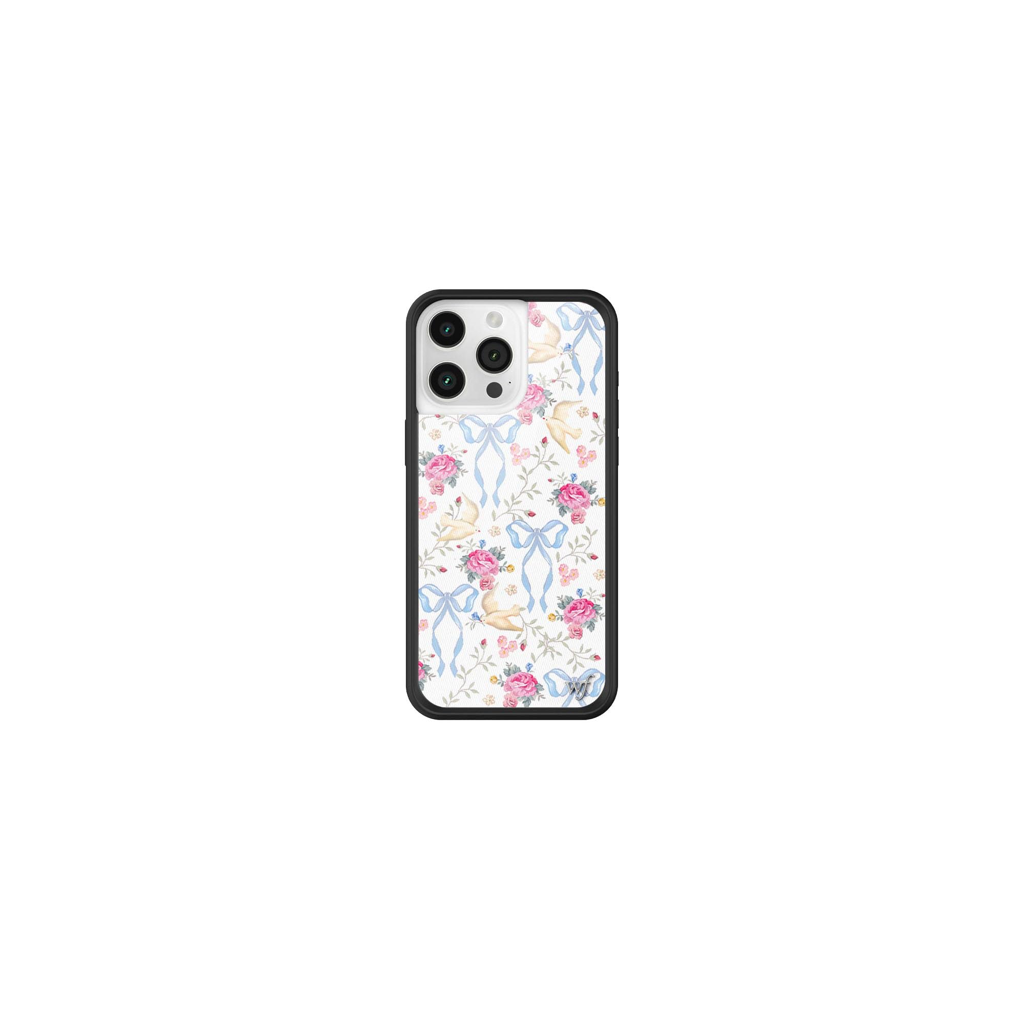 Wildflower Cases - Lovey Dovey Case, Compatible with Apple iPhone 15 Pro Max | Pink, White, Floral, Doves, Trendy, Cute - Protective Black Bumper, 4ft Drop Test Certified, Women Owned Small Business