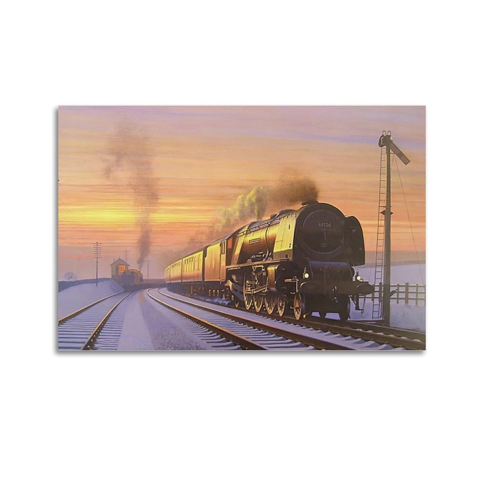 HUIYHB Vintage Industrial Art Poster Steam Train on A Snowy Day Poster Decorative Painting Canvas Wall Posters And Art Picture Print Modern Family Bedroom Decor Posters 24x36inch(60x90cm)
