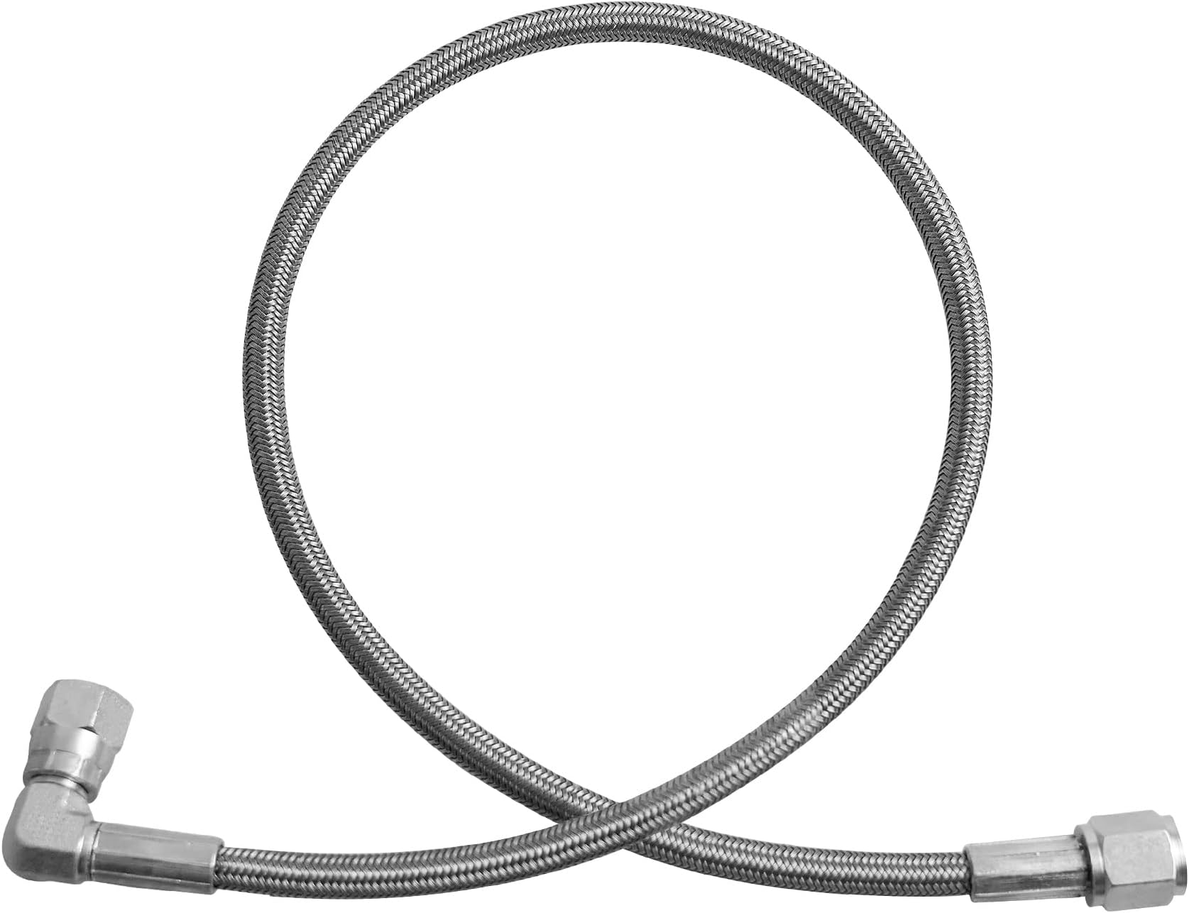 4AN Turbo Oil Feed Line 24" Turbo Feed Line Length Stainless Steel Braided 4AN Pressure Stainless Remote Turbocharger Oil Drain Return Line AN4 90 Degree End Straight Hose End