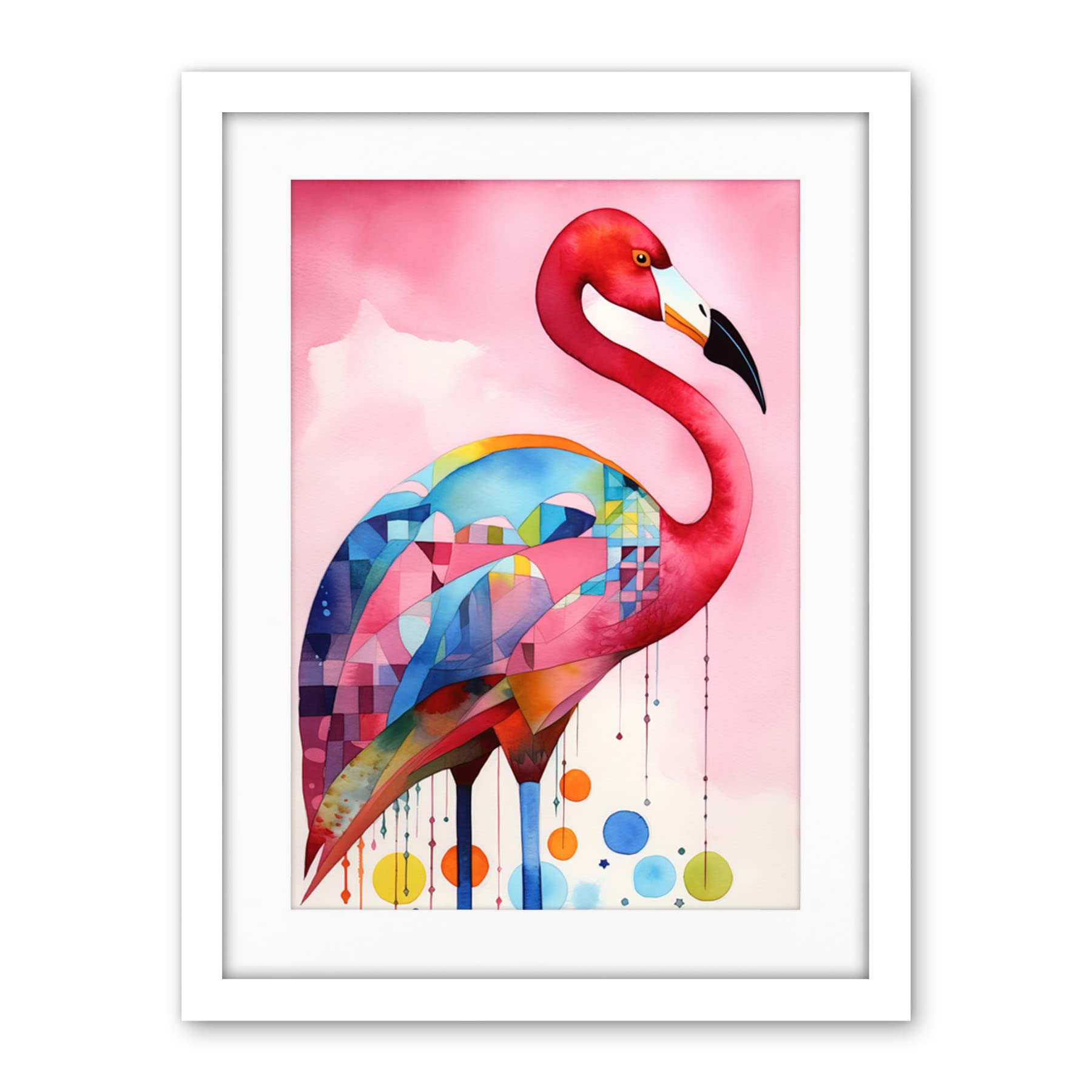 Artery8 Flamingo Bird Folk Art Watercolour Painting Artwork Framed Wall Art Print 18X24 Inch