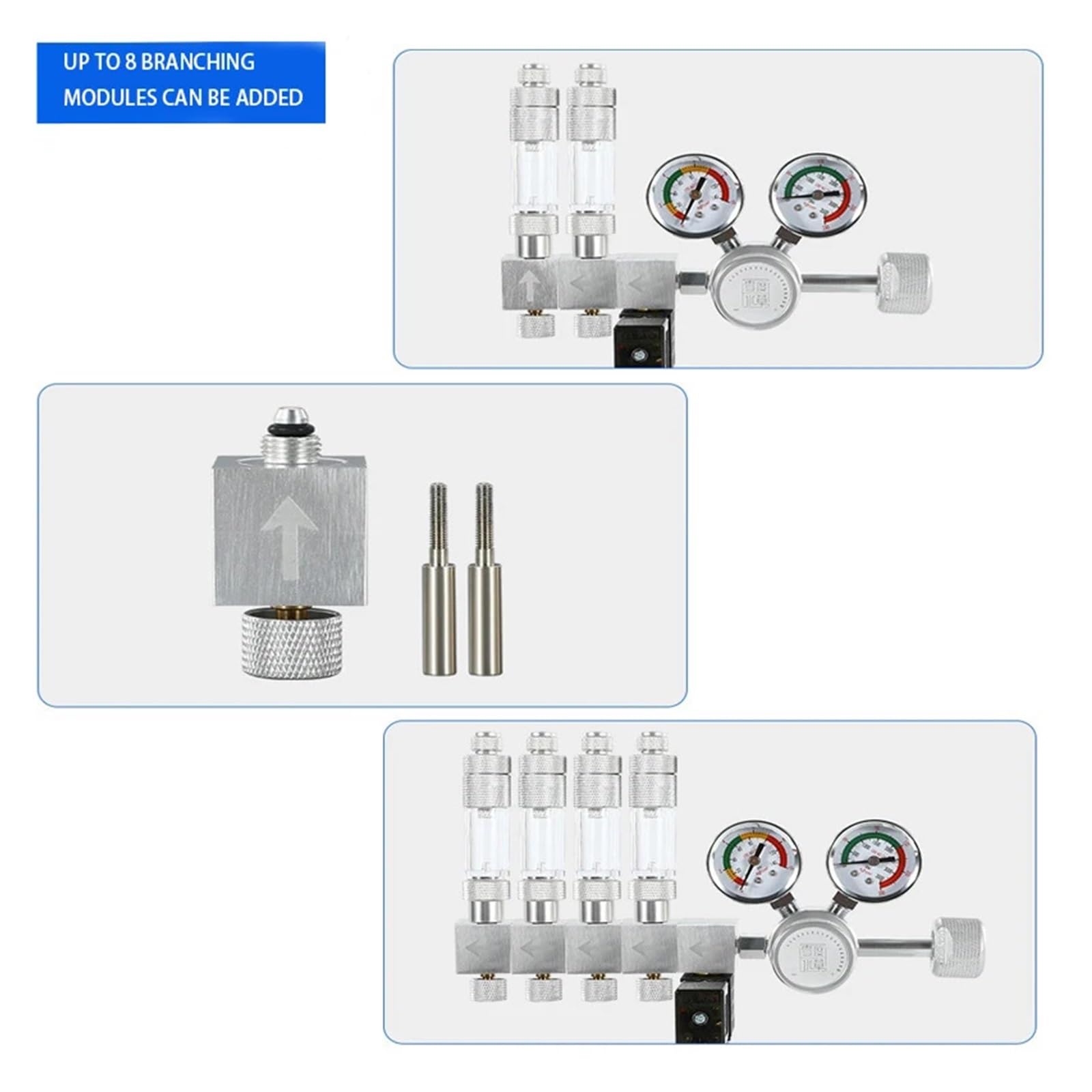 Regolatore Co2 Fai-da-Te for Acquario valvola di Regolazione a Doppio Stadio Valvola di riduzione Co2 con Uscita Multi Splitter for Acquario(CGA320)