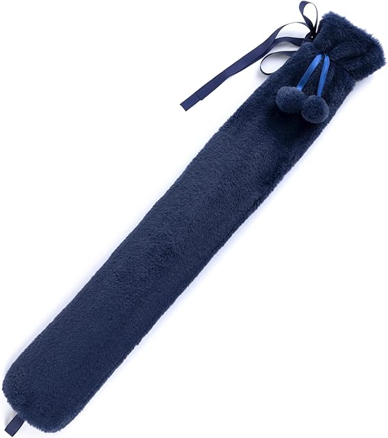 LIVIVO 2L Extra Long Hot Water Bottle with Soft, Removable and Washable Cover - Giant 75cm Size Natural Rubber (Navy with Pom-Pom)