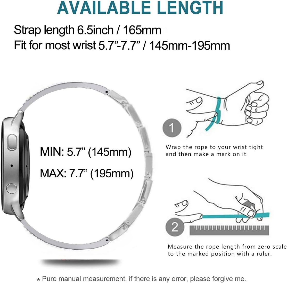 Bands Compatible with Samsung Galaxy Watch 7 / FE / 6/6 Classic / 5/5 Pro / 4/4 Classic / 3 41mm, 20mm Slim Bling Diamond Metal Bracelet for Huawei GT3 42mm / GT2 42mm Women Men, Black - Image 6
