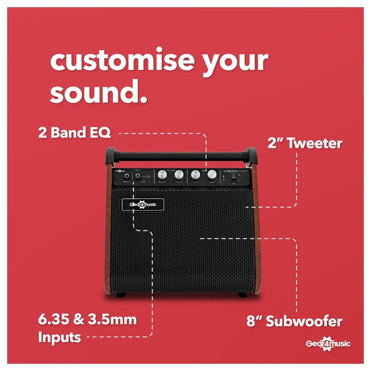 VISIONAMP Schlagzeug Elektronisch und Keyboard Verstärker Tragbares E-Drum Amp 50W